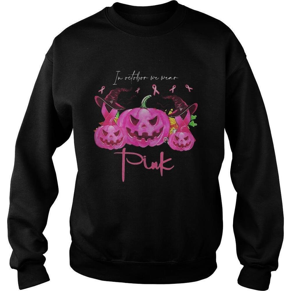 In October We WearPumpkin Witch Breast Cancer Awareness Sweatshirt